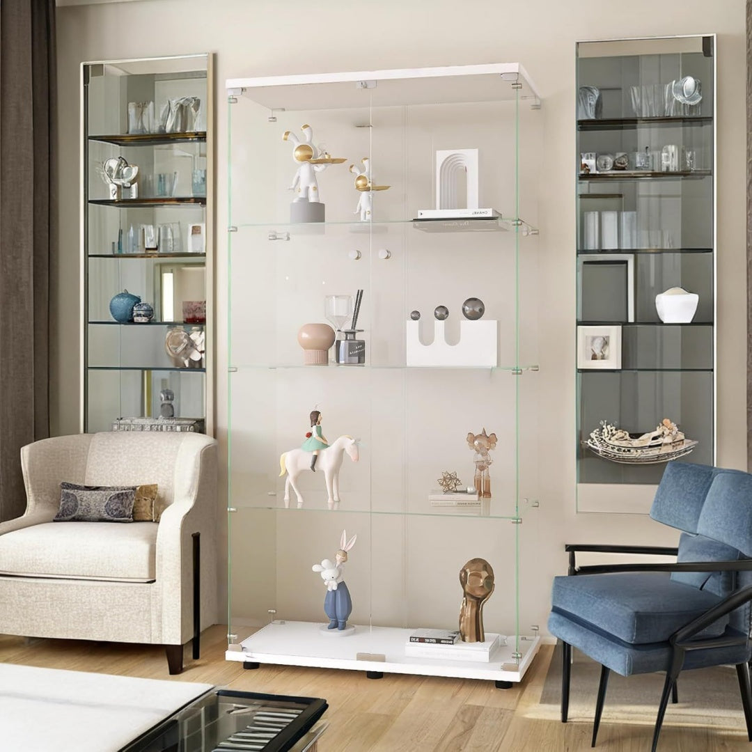 Magnifique vitrine gris clair design moderne avec plateau en verre trempe