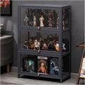 Vitrine en bambou, gris fonce, capacite de rangement importante