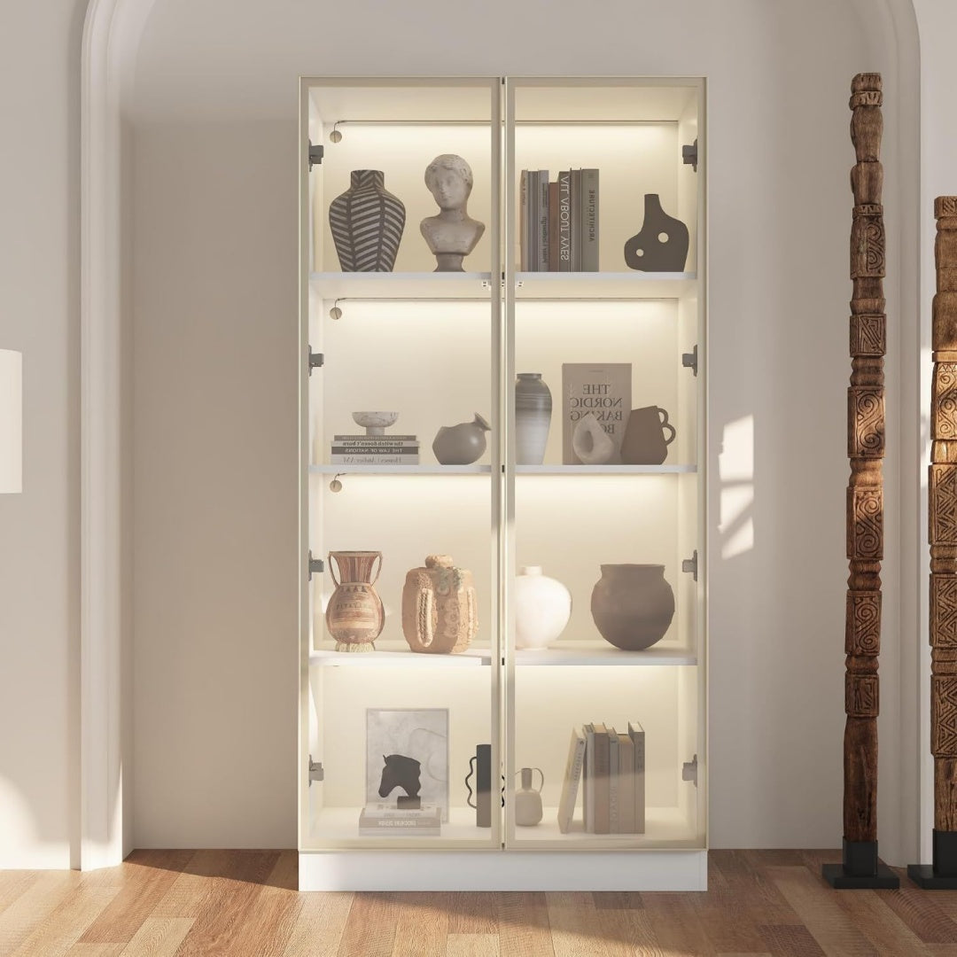 Vitrine marron, verre trempe, 80 x 40 x 160 cm, rangement intelligent