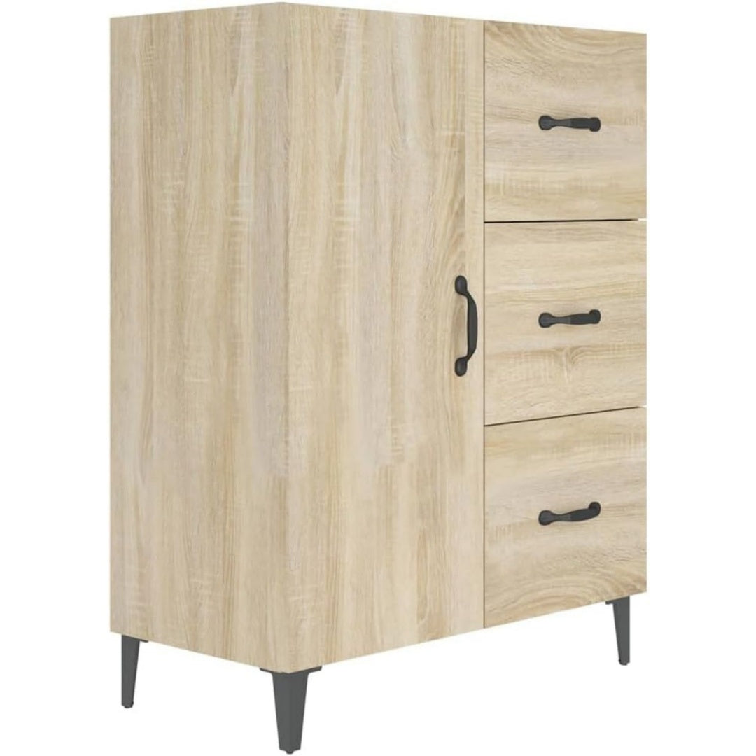 Enfilade beige a 1 porte 3 tiroirs, rangement compact
