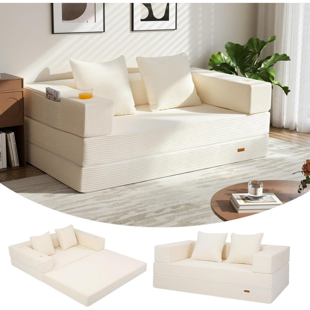 En tissu, canape convertible gris clair style scandinave