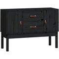 Enfilade noir 3 etageres reglables, bois massif et finition rustique