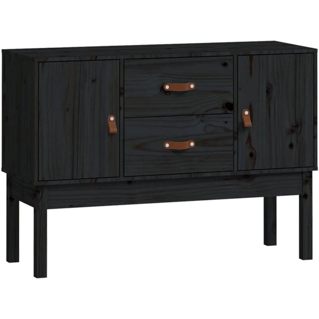 Enfilade noir 3 etageres reglables, bois massif et finition rustique
