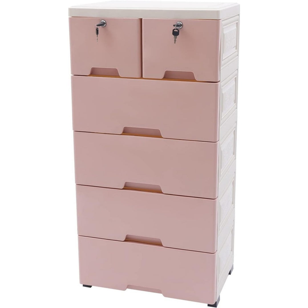Chiffonnier rangement rose 6 tiroirs moderne
