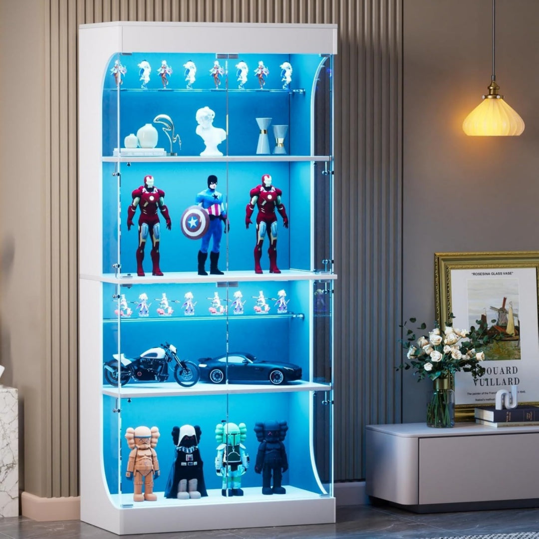 Vitrine gris fonce, ports USB, rangement interieur optimise
