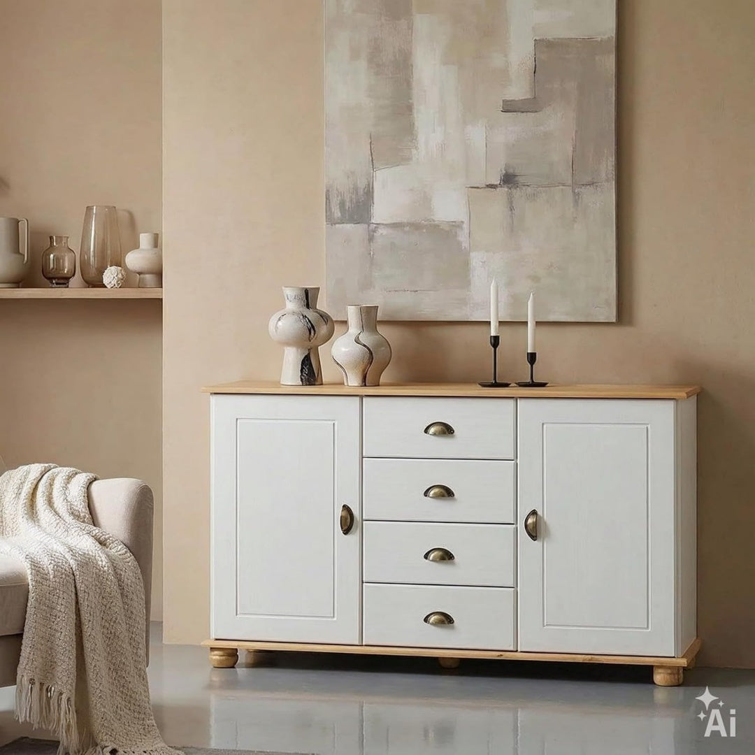 Credence finition rustique en bois massif marron a 2 portes