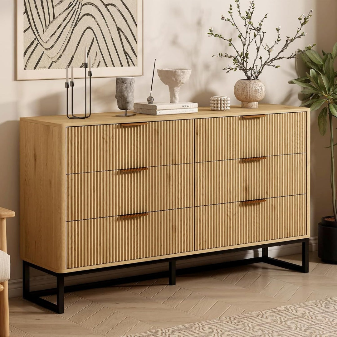 Atout pieds en bois, meuble de rangement marron en bois 6 tiroirs