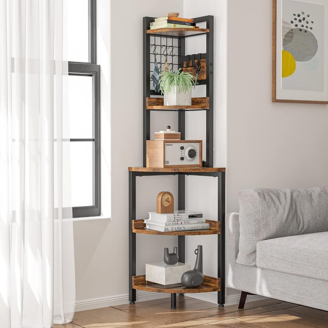 Bibliotheque etagere gris clair 5 etageres de rangement, bois ingenierie finition rustique