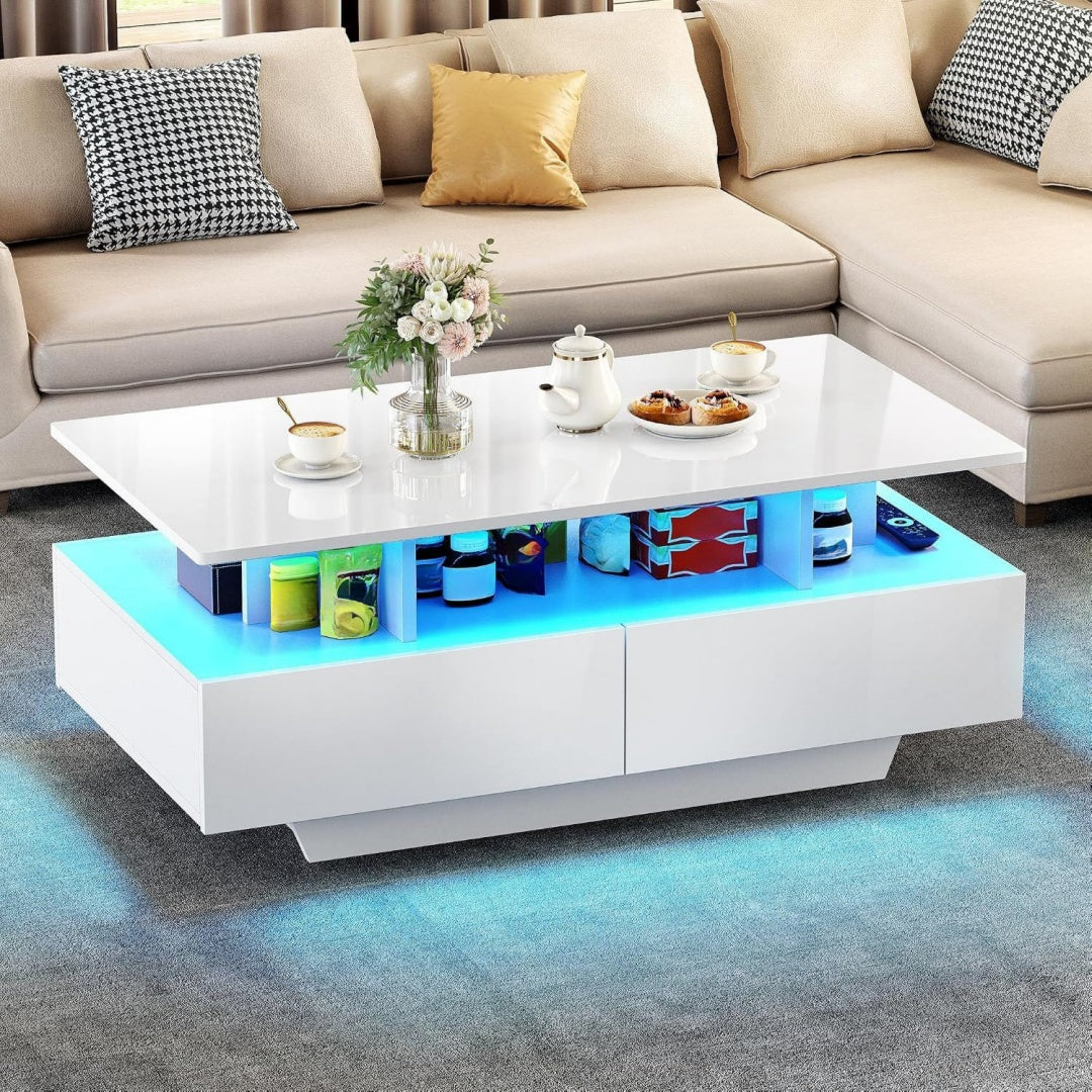 Table basse relevable gris bois ingenierie 90 cm, rangement design moderne