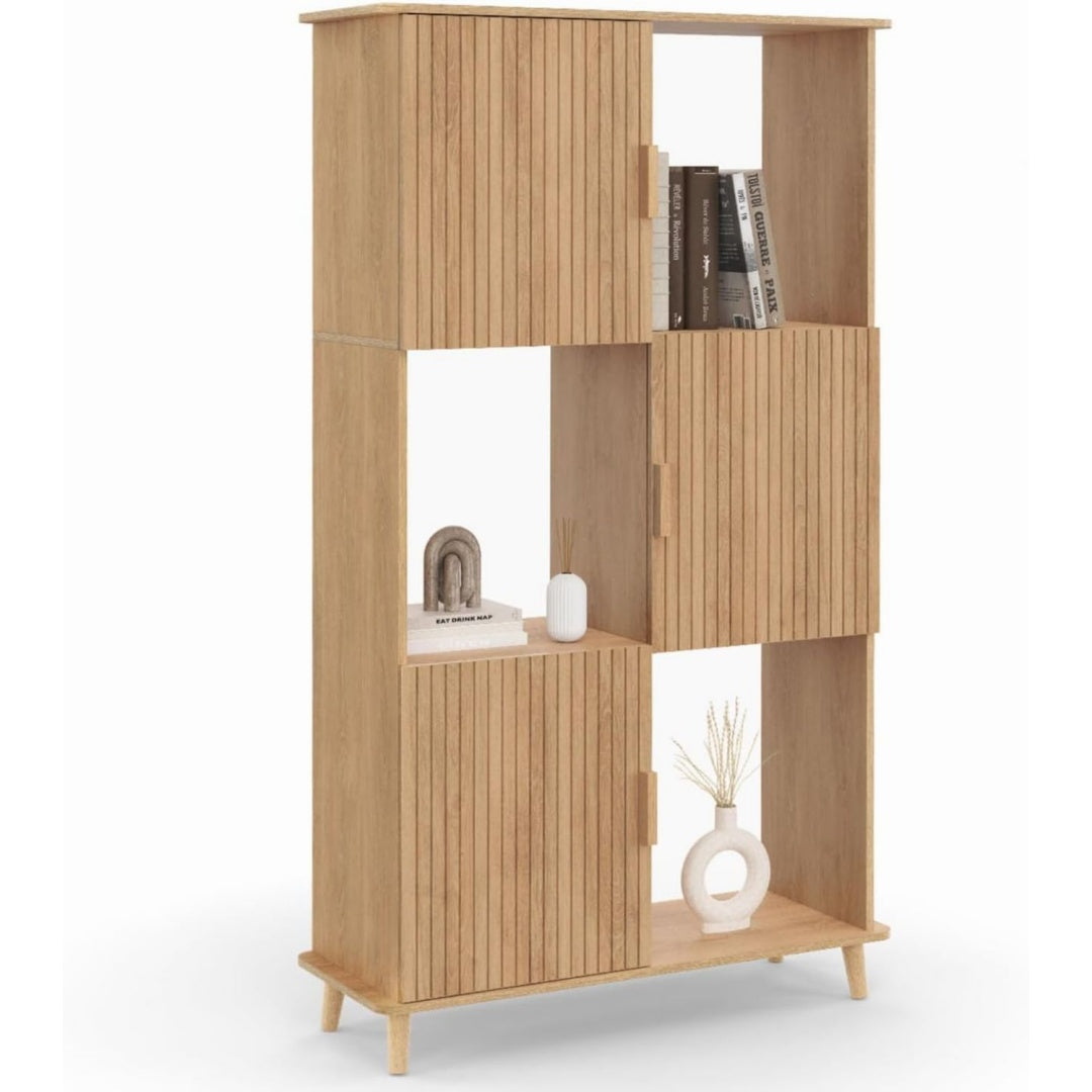 Bibliotheque marron 6 etageres, style contemporain bois ingenierie pour salon