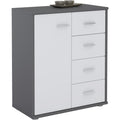 Commode gris avec 1 porte, 4 tiroirs et 1 etagere
