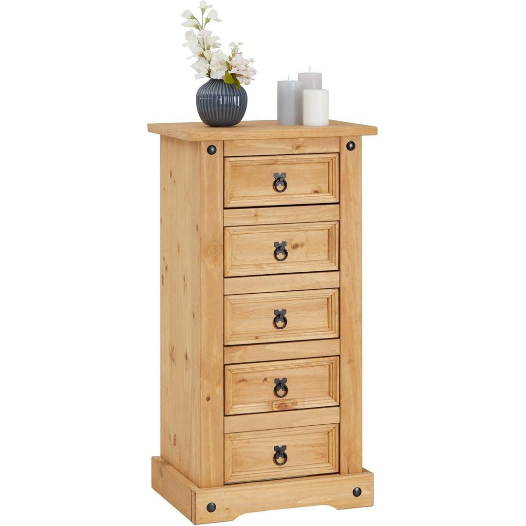 Armoire de rangement marron 5 tiroirs rustique