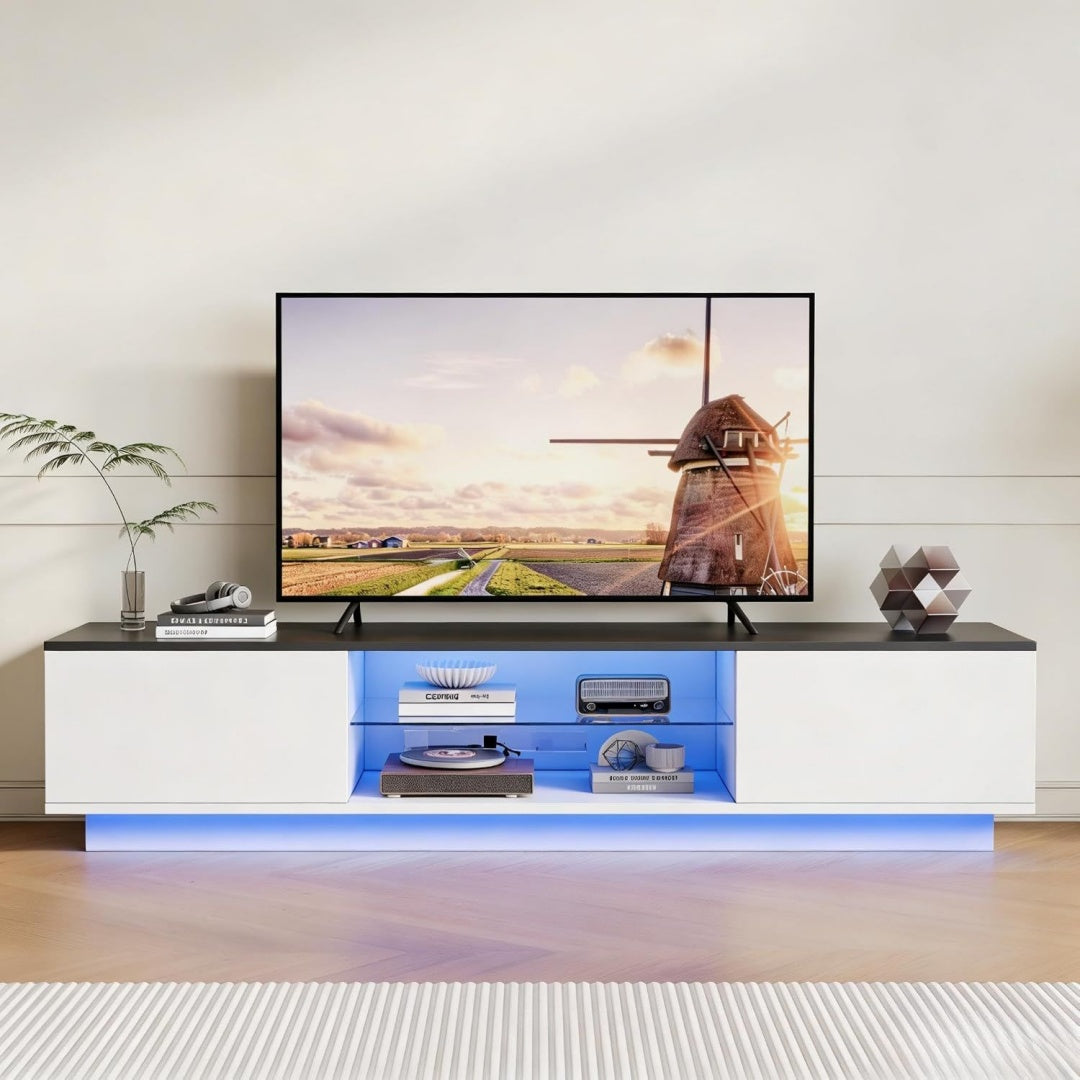 Meuble TV gris clair, design contemporain, pour chambre