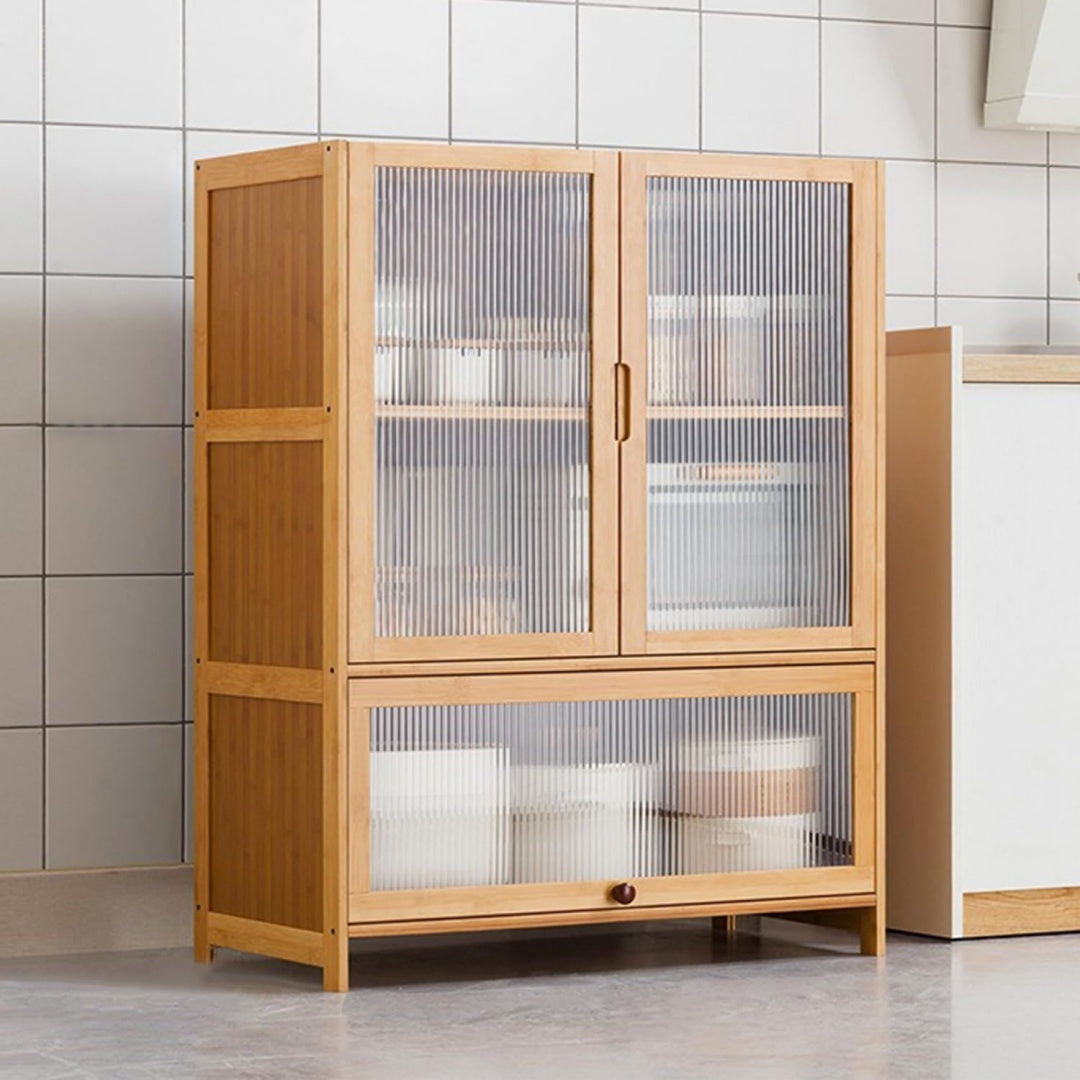 Buffet gris clair en noyer et verre