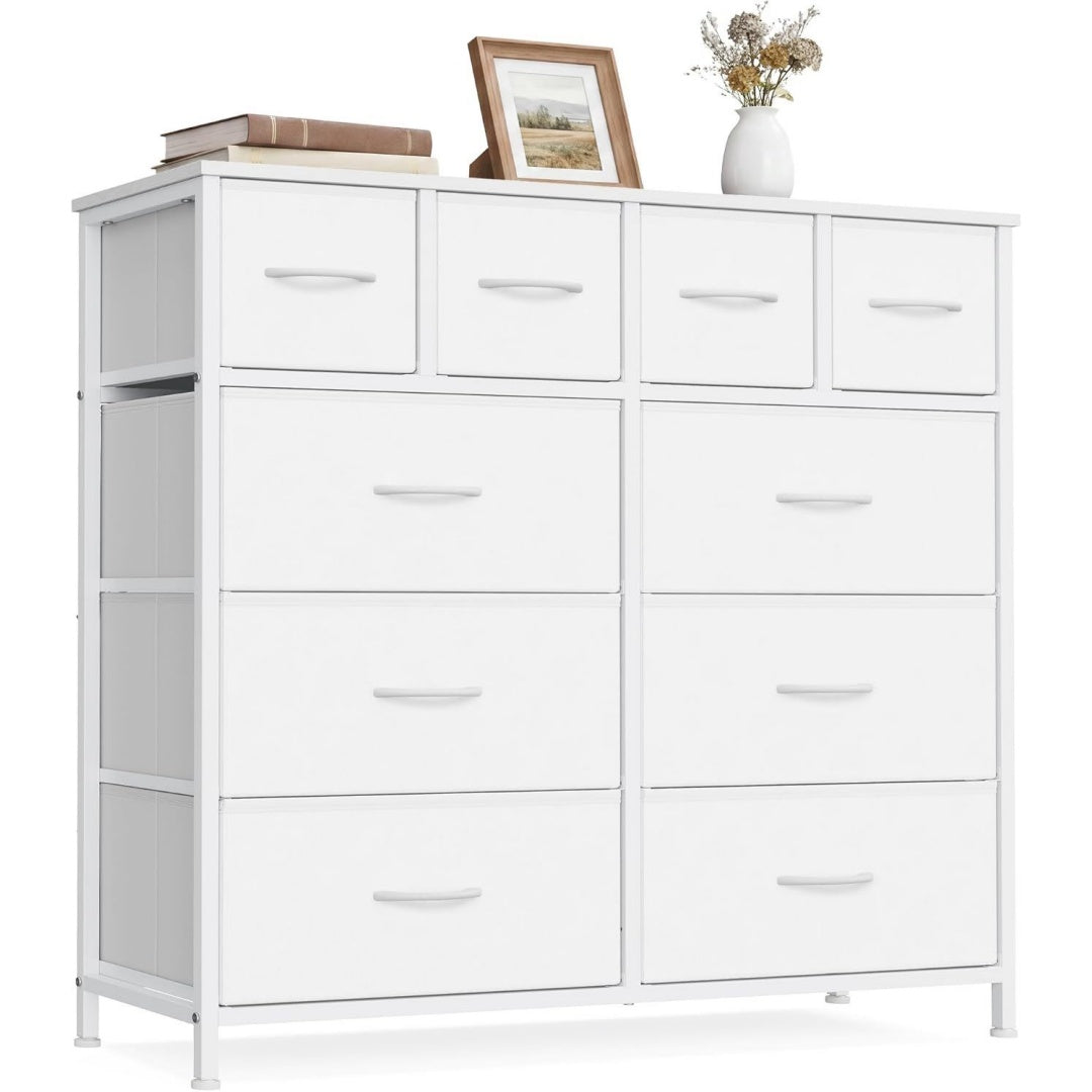 Commode haute gris clair acier 99 cm, rangement esprit fermier